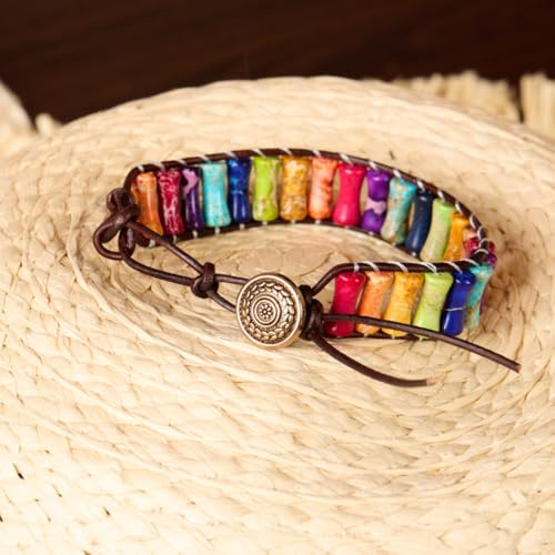 Image of YGLINE Boho Handmade Wrap Leather Tube Crystal Stone Bracelet for Women