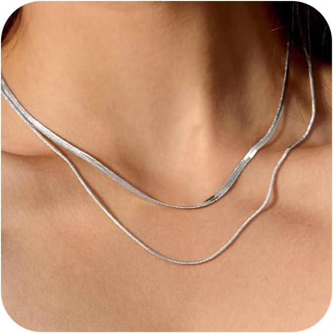 CHESKY Gold Necklace for Women-14K Plated/S925 sterling silver Snake Chain Necklace Dainty Simple Chunky Herringbone Necklace Gold Choker Necklaces Jewelry for Women