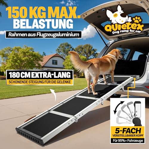 Extra Lang 170cm Hunderampe Auto Klappbar,Hundetreppe Auto mit High Traction Oberfläch, rutschfest hunderampen für Autos, LKWs und SUV, Bis zu 150 kg,Dog ramp for car (Schwarz, 170cm)