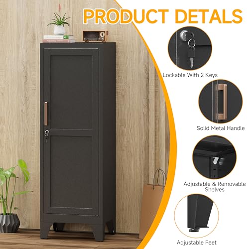 Image of 46 inchH Black Metal Locker Set of 2,Small Locking Cabinet with 1 Door and 2 Adjustable Shelves For Employees,3 Tier Small Storage Cabinet with Detachable Legs for Kitchen, Office,School,Gym,Easy Assembly