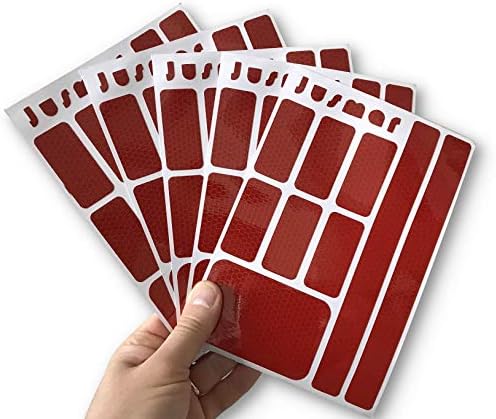 Jusmar Waterproof Red Reflective Stickers (5 Pack) 45pcs High Intensity Reflector Decals for Hard and Flat Surfaces, for Night Visibility