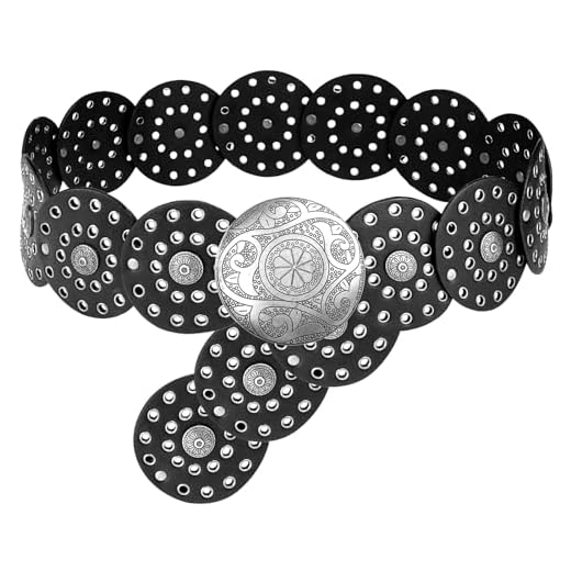LIMHOO Ceinture à Large Disque Pour Femmes - Ronde Creuse en Cuir, Taille Occidentale Boho (A Argent Noir Moyen)