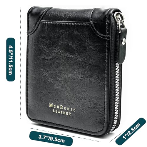 Mens Wallet, Front Pocket Bifold Wallet, Minimalist, Front Pocket, Large capacity multi-card slot vintage men's wallet-(BLACK)4