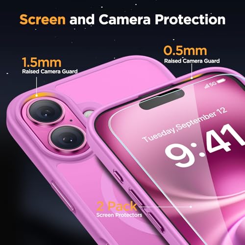 Image of Miracase Magnetic Series for iPhone 16 Plus Case [Compatible with MagSafe] [with 2X Screen Protectors] Military-Grade Protection, Anti-Fingerprint, Slim Phone Case for 16 Plus 6.7 inch - Light Purple