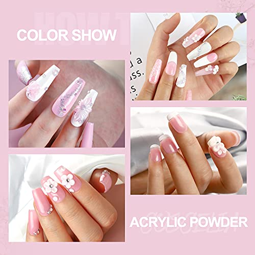 Coscelia Acrylic Powder Set 3 Colors Acrylic Nail Powder 120G- White Pink Clear Large Capacity Powder Use With Acrylic Liquid For Acrylic Nails Extension 3D Carving Home Salon #TOP3