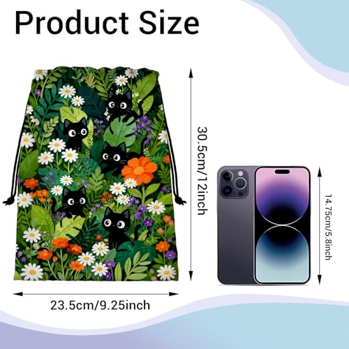 Image of Gymnastics Cat Grip Bag Green Leaves Drawstring Gym Storage Bag for Gymnasts