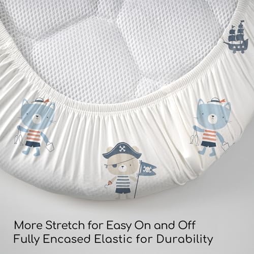 Image of Bassinet Fitted Sheets, 3 Pack Baby Boy and Girl, Soft Breathable Stretchy Baby Pad /Mattress Sheet Set, Universal Fit for Hourglass Oval and Rectangle Bassinet Mattress(Blue Whale Ocean)