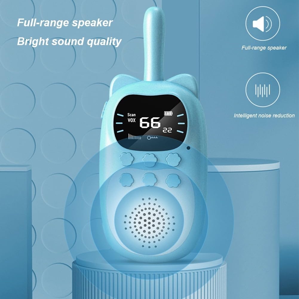 2pcs Cartoon Walkie Talkies Long Range 22 Channels for Boys Girls (Blue Pink)