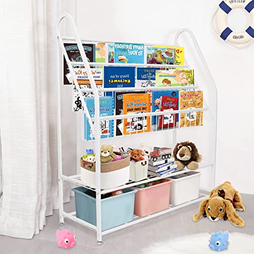 Aboxoo Metal Kids Bookshelf Freestanding Bookcase For Children Room 32 In Toy Organizer Large Modern Minimalistwhite Stable Metel Bookstore Bedroom, Living, Library Book Unit Storage #TOP1