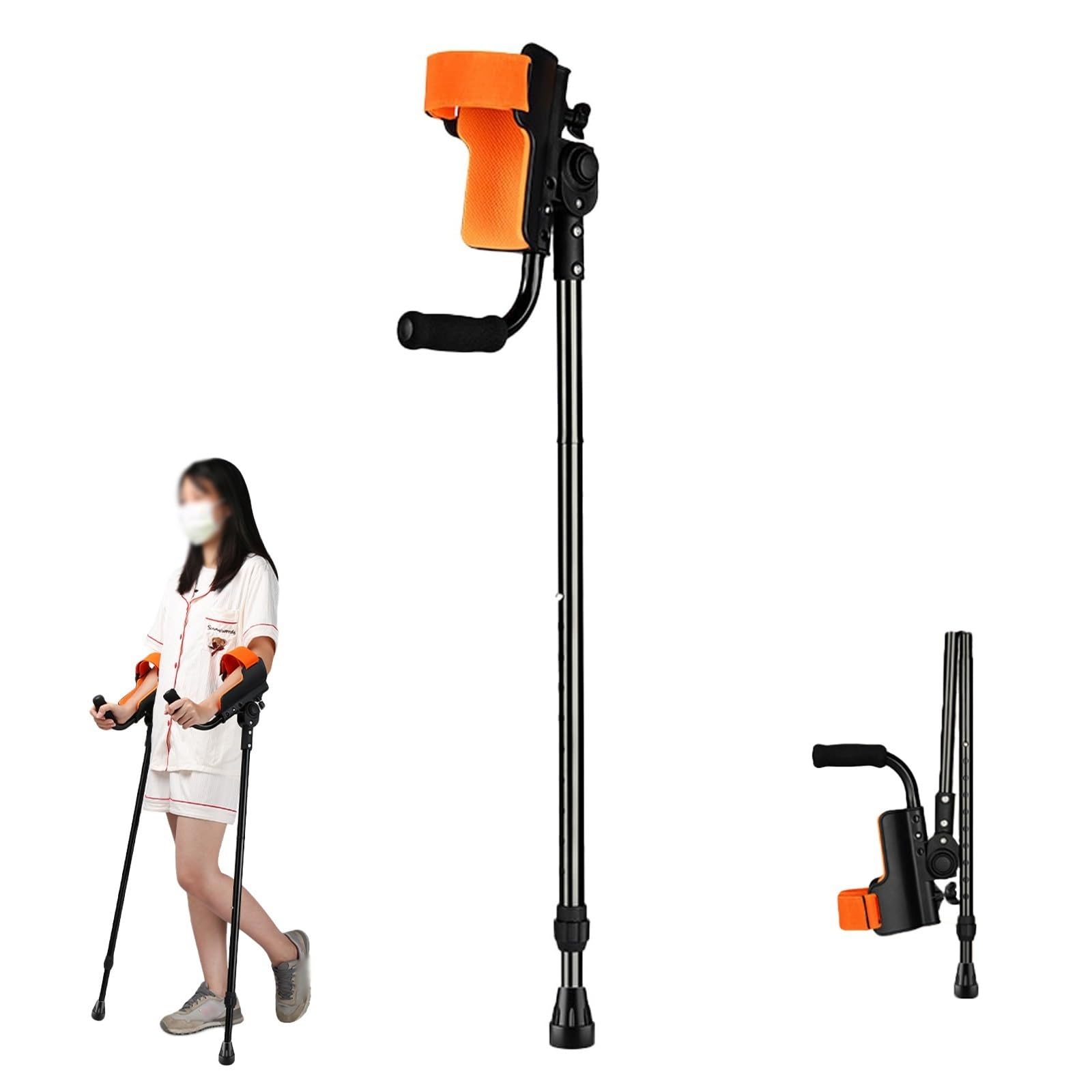 Dojoeuu One Color Forearm Crutches, Ergonomic Folding Forearm Cane, Portable Elbow Crutches, 10-Level Adjustable Height, 3 Gears Adjustable Elbow Support, Walking Crutch For Adults With Leg Injury(1Pcs)