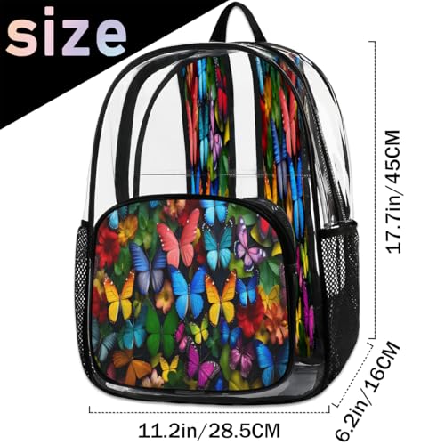 Butterfly Clear Backpack for Stadium Events, Butterfly Painting Waterproof Clear Bag for Women Men Adult Sport Work Daily Music Festival and Concerts2