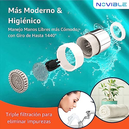 Miniatura 4 de Grifo Giratorio 1080 Adaptador - Aireadores De Grifos Universal 1440 De Latón Para Cocina Y Baño - Extensor De Grifo De Agua Con 2 Modos Boquilla - Extensión Faucet Con Filtro