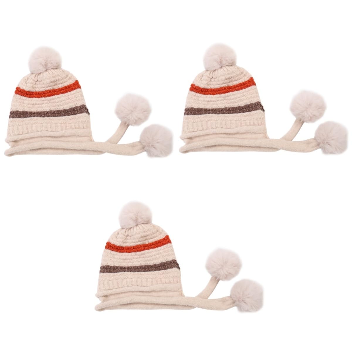 CALLARON 3piezas Gorro De Esquí De Lana Para Mujer Pompones Caliente y Ligero Para Actividades Al Aire Climas Fríos Color Beige