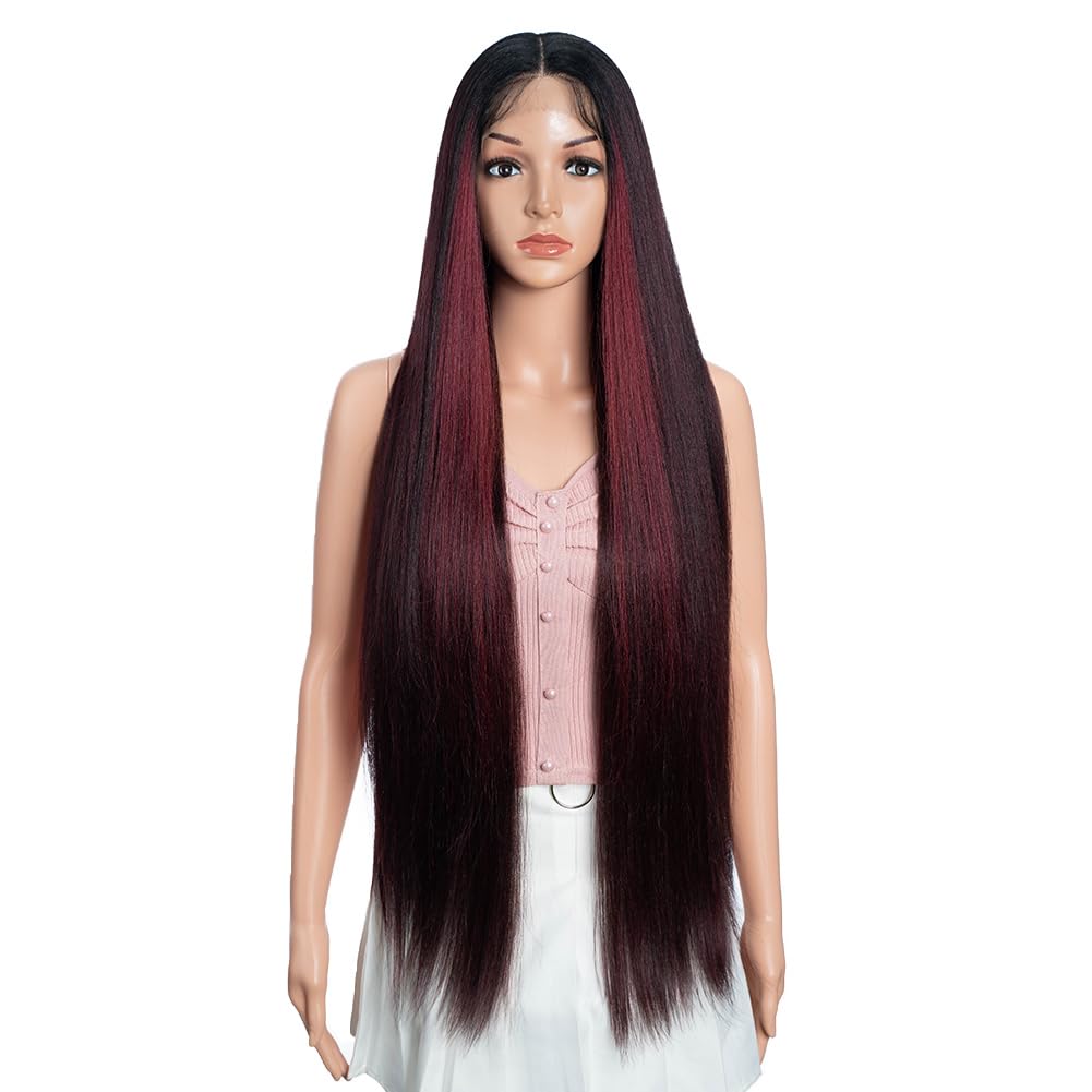 Joedir 36” Super Long Straight Wig Light Yaki Synthetic Wigs Lace Front Wigs for Women NTHL1B/99J/118