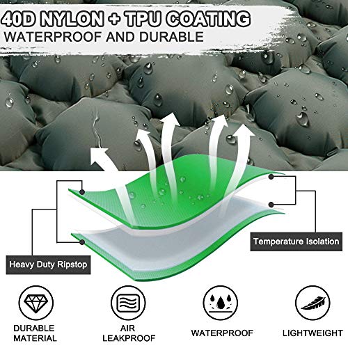 MOUNTDOG Camping Sleeping Pad Mat with LED Camping Lantern, Ultralight Inflatable Backpacking Pad Air Mattress for Camp Hiking Traveling Tent, Camping Lamps with 5 Light Modes, Handle & Carabiner - Thumbnail 4