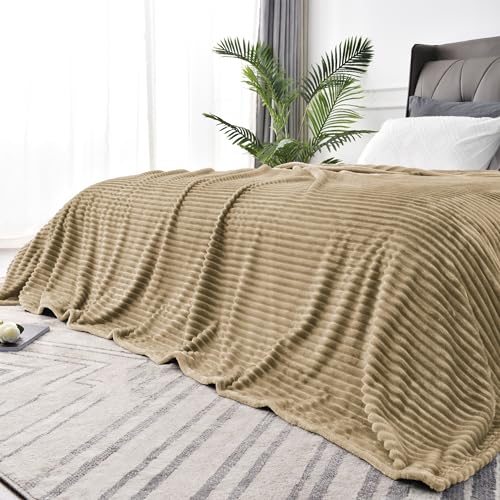 Image of BEDELITE Fleece Blanket Queen Size - 3D Ribbed Jacquard Soft and Warm Decorative Fuzzy Blankets - Cozy, Fluffy, Plush Lightweight Throw Blankets for Couch, Bed, Sofa(Brown, 90x90 inches)