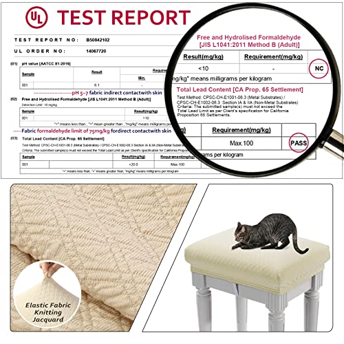 Image of 4 pcs Vanity Stool Bench Covers, Luxury Crease-Resistant Jacquard Fabric Saddle Bar Stool Slipcovers Stretch Washable, (Rectangle, 4 Counts, Beige)