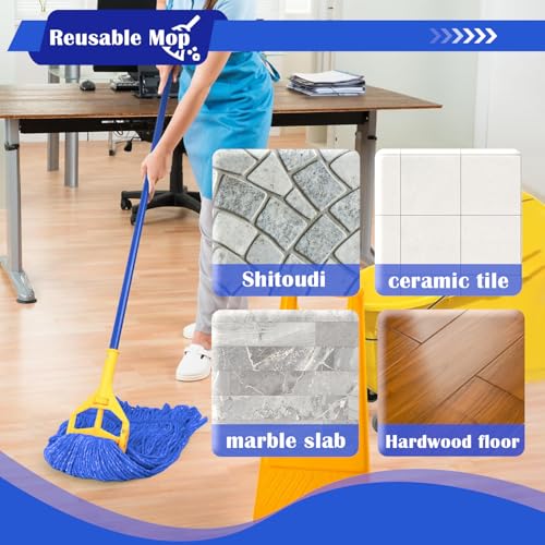 Image of Heavy Duty Wet Industrial Cleaning Mop Head - 21 oz Blue mop Head Replacement Cotton Washable Industrial mop Heads Heavy Duty for Commercial & Home Cleaning(Blue)