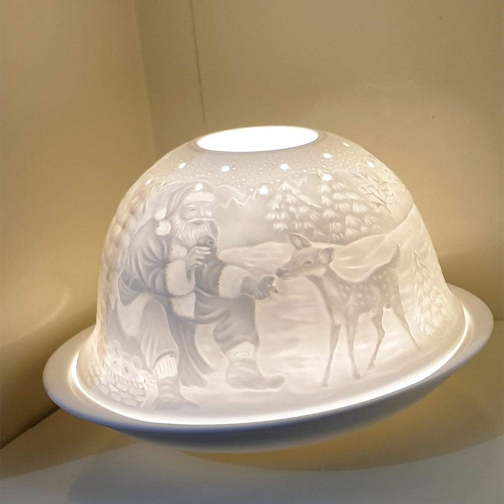 Nordic Lights Santa Reindeer Bone Porcelain Candle Shade Tea Light Holder Gift 62540