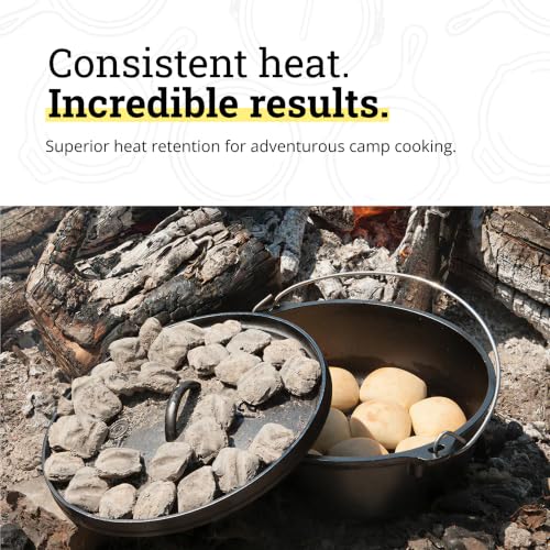 Image of Lodge Seasoned Cast Iron Camp Dutch Oven with Lid - 6 Quart - Dual Handles - Seasoned Cast Iron Cookware with Steel Handle & Strong Lid for Heavy- Duty Camping Cookware