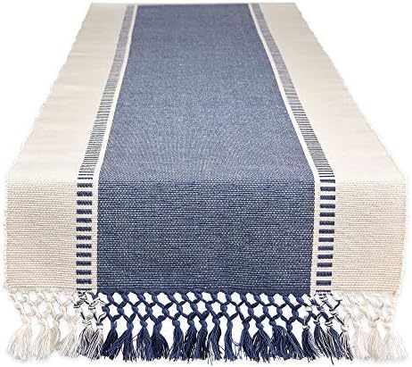 DII Dobby Stripe Woven Table Runner, 13x108 (13x113.5, Fringe Included), French Blue