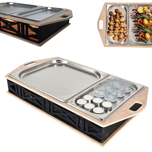CAWI BBQ-Boards HeatBoard – Speisenwärmer für Grillabende | BBQ Servierplatte mit Edelstahlauflage & Teelichtfunktion | Warmhalteplatte für Fleisch & Beilagen | Grillzubehör mit Stil