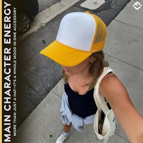 Image of Funky Junque Foam Trucker Hat, Trucker Hats for Women & Men - Blank Adjustable Snapback Mesh Back Baseball Cap