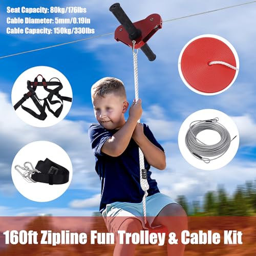 image for LIAPDG 160 Ft Zip Line Kit, Zip Lines for Kids and Adults Outdoor Zipl