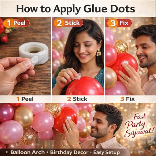 Image of Propsicle Double-Sided Glue Dots - 200 Clear Adhesive Points (2 Rolls) for Balloon Arch, Birthday Decoration, Crafts, Scrapbook, Wall & Ceiling Stickers