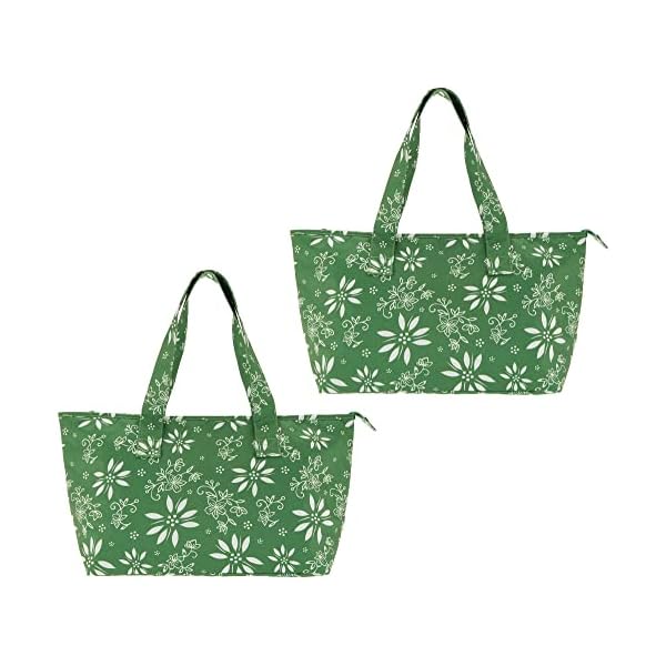 Temptations Set of 2 Insulated Market Totes, Classic Pattern (Green