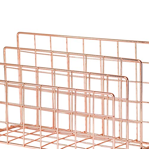 Image of Akozon Metal Letter Holder - Multifunctional Iron Three Grid Bookcase Organizer for Desk, Stylish File Sorter for Office, Home, and School, Gold/Rose Gold/Black Finish (Rose Gold)