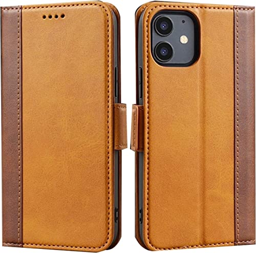 Étui en cuir pour iPhone 12 antichoc avec béquille de visionnage et fentes de rangement