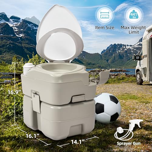 Image of YITAMOTOR 5.3 Gal Portable Toilet for Camping, RV Toilet with Diagonal Elongated Bowl Seat, Porta Potty with Hand Sprayer, Leak-Proof for Adults, RV Travel, Hospital, Boat, Trip, Home