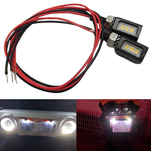 Qoope - Pack of 2 - White 2835 3SMDs 10-15V DC Car Auto Motorcycle Waterproof Tail Number License Plate Vehicle Screw Bolt LED Light Bulb Back Safety Rear Lamp