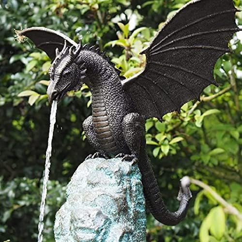 Ckuakiwu Dragon Water Fountain, 13.8inch Resin Garden Water Spray Dragon Sculpture, Fountain Garden Waterfall Statues, Pond Spitter Landscape Decoration for Garden Yard Outdoor