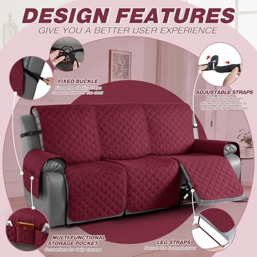 Image of TAOCOCO 100% Waterproof Recliner Covers(Burgundy, 3 Seater)