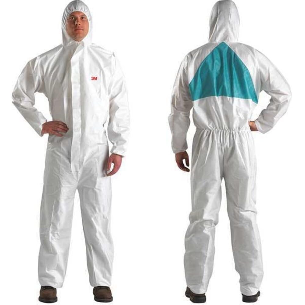 3m Hooded Disposable Coveralls with Knit Material, White/Green, XL 3m Hooded Disposable Coveralls with Knit Material, White/Green, XL