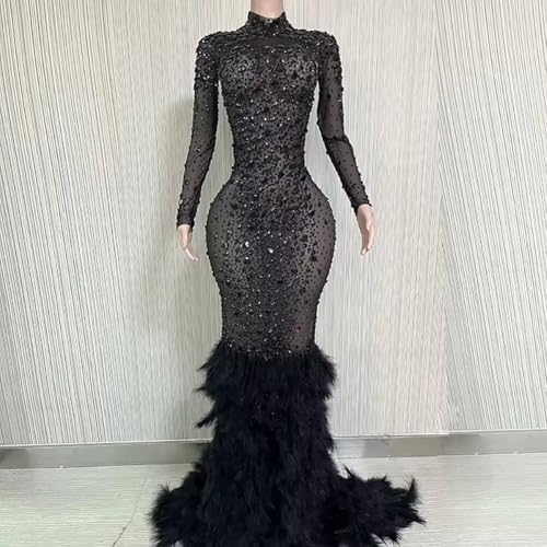 Women's Shiny Rhinestone Sequins Prom Dress Feathers Mermaid Prom Gown Shower Party Evening Celebrity Pageant Gala Gown2