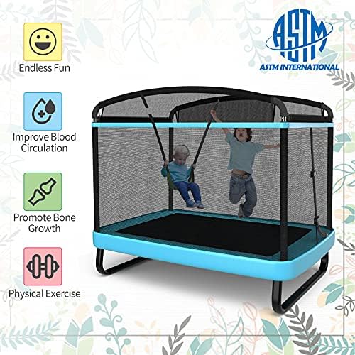 Giantex 6 Ft Kids Trampoline with Swing, Max Load 220lbs, Indoor Small Trampoline for 2 Kids, with Safety Enclosure Net, Built-in Zipper, ASTM Approved Toddler Rectangle Trampoline for 3-8 Year Old 5 51C2BchLnGS. AC