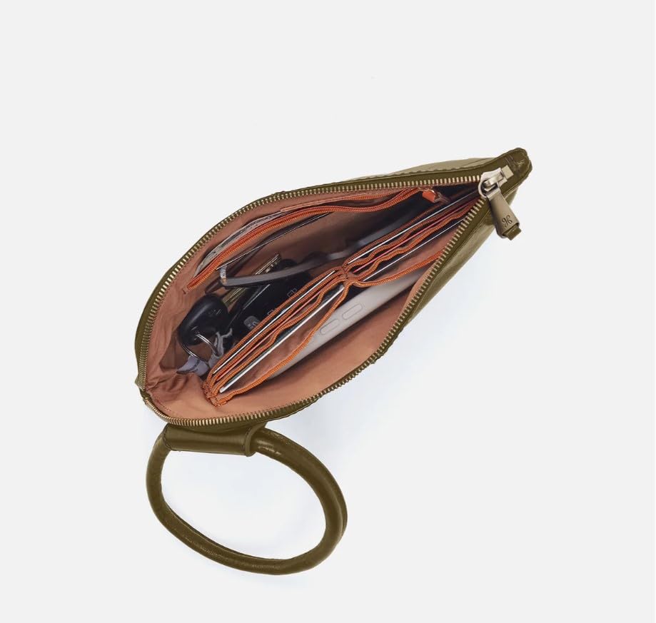 Image of HOBO Sable Leather Wristlet Clutch with Circular Handle, Zippered Closure, Credit Card Organizer, & Interior Zip Pocket
