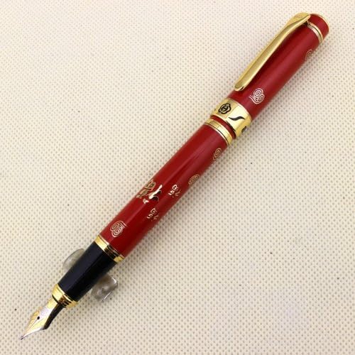 Gullor Senior Fountain Pen HERO 88 Red Jubilant With Golden Chinese 'FU' (Blessing) Iridium Nib + Gift Box