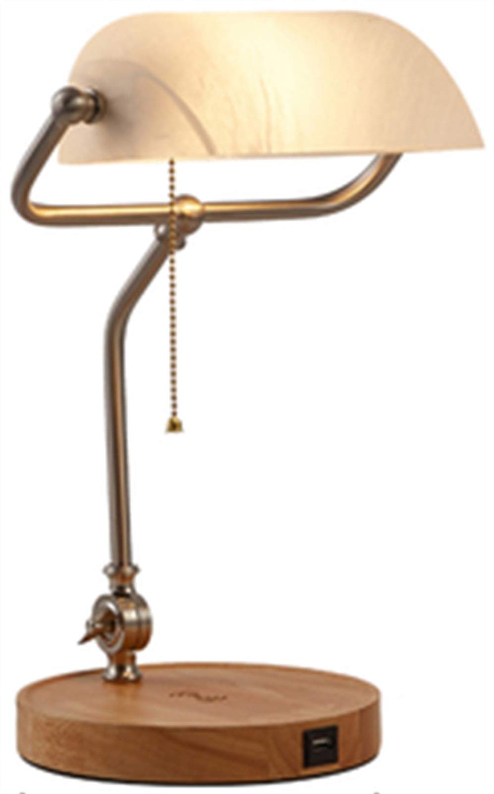 Vintage White Banker Desk Lamp, with Wireless Charging USB Charging Port, Retro Office Lounge Study Room Adjustable Desk Lamp, Reading Work for Bedroom Living Room, UK/EU Plug (Color : A)