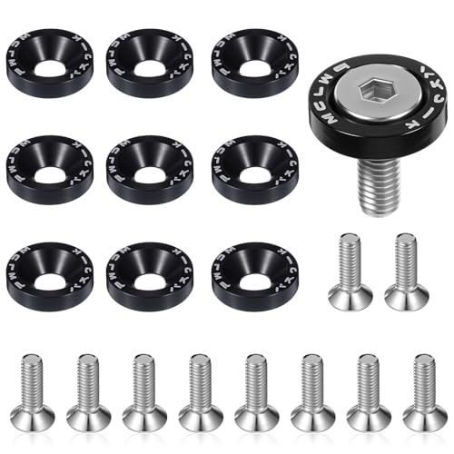 20PCS Bumper Fender Washers, M6 Fender Washer Bolt Kit, Aluminum Bumper Washers with Stainless Steel Bolts, Engine Dress up Kit, Engine Bay Dress up Fasteners for Car Motorcycle