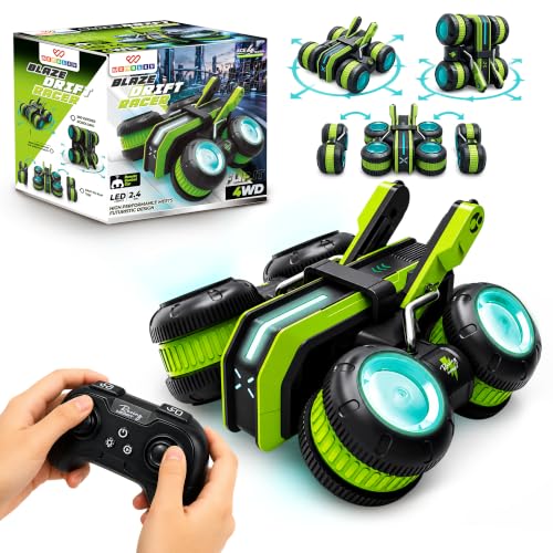 Image of Wembley Blaze RC Drift Car for Kids - 2.4GHz Remote Control Car, 4WD Stunt Car with 360 Rotation, LED Lights, Easy-Flip Tires, Rechargeable Battery, Racing Toy Gift for Boys & Girls 3-14 Years