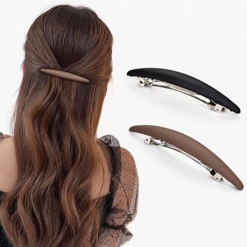 Hair Clips for Women 2 Pcs, Matte Metal Spring Barrettes,