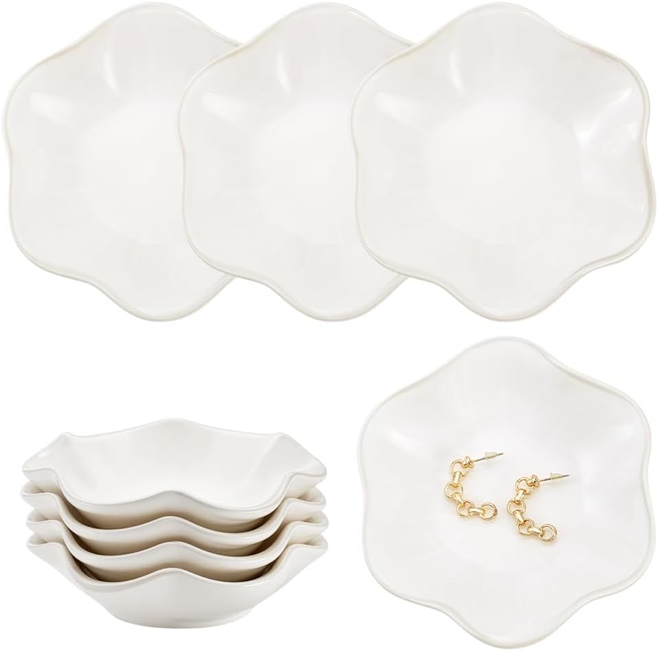 PH PandaHall 10pcs Ceramic Trinket Dish, 4 inch Dish Jewelry Holder Small White Ring Dishes Candle Tray Jewelry Dish Makeup Organizer Serving Tray Dresser for Earrings Rings Bracelet Wedding Decor