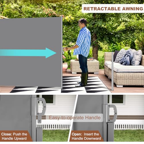 MEETWARM Double Retractable Side Awning, Folding Side Screen Awning Patio Sun Shade Wind Privacy Divider, Water&UV Resistant Outdoor Privacy Screen Fence for Garden, Backyard, Balcony, 240\" L x 71” H - Thumbnail 6