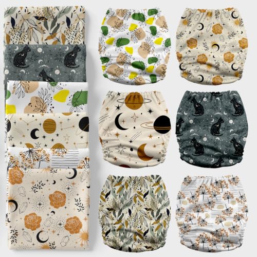 Image of Mama Koala 6 Pack Reusable Cloth Diapers 3.0 for Babies Girls Newborn, One-Size Adjustable Baby Diaper, Durable Stitching, Back Opening for Inserts, Breathable Awj Lining, Leak Prevention-WonderfulN..