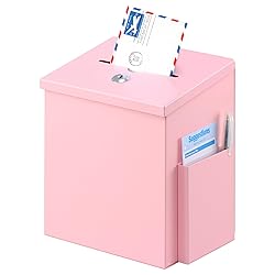 xydled Suggestion Box with Key Lock, Locking Metal Donation Ballot Drop Box, Comment Prayer Box with Slot for Office, Fundraising, Church, School, Home Use, Pink, 8.7 x 7.1 x 5.9 Inches (XYD-SB-PK)