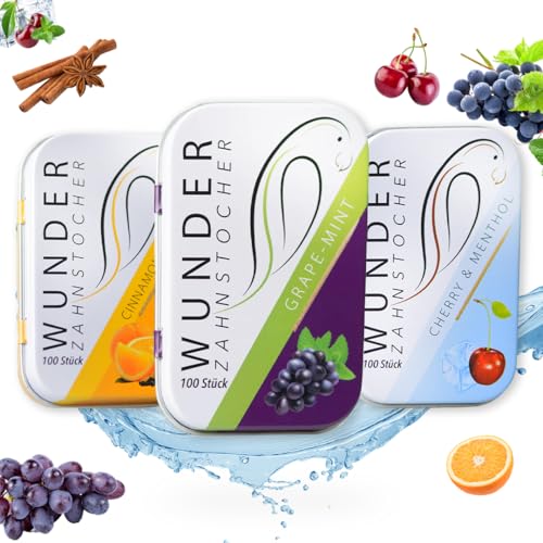 Wunder Cure-Dents avec Saveur – Set de 3 Boîtes - 100 Cure-Dents par Boîte - 3 Saveurs Uniques - Parfait pour l’Haleine Fraîche et le Soin Oral